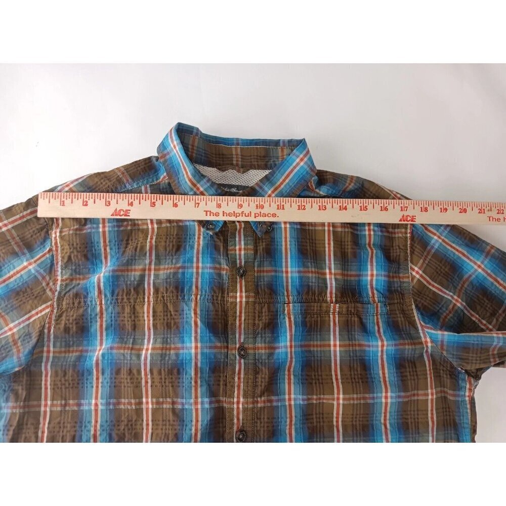 Eddie Bauer Mens Shirt Brown Blue Plaid Mesh Lined Button Down Workwear Size M - Picture 7 of 12